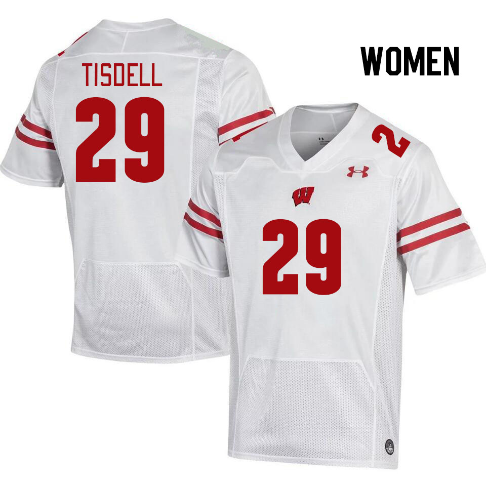 Women #29 A.J. Tisdell Wisconsin Badgers College Football Jerseys Stitched Sale-White